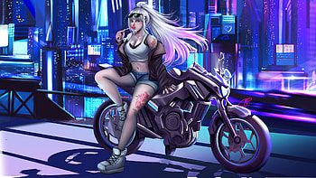 Cyberpunk Girl Bike Artworks, cyberpunk, artwork, artist, deviantart HD wallpaper