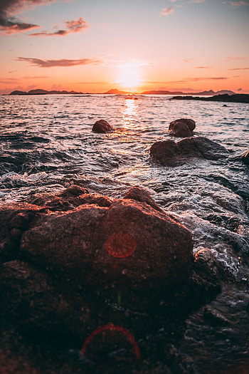Nature, Water, Sunset, Stones, Waves, Coast HD phone wallpaper