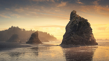 Golden Glow At Ruby Beach Washington Usa, golden, glow, beach, mountains, sea, washington, usa, nature HD wallpaper