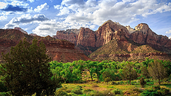 Cloudy Morning, landscape, clouds, sky, rocks, trees HD wallpaper