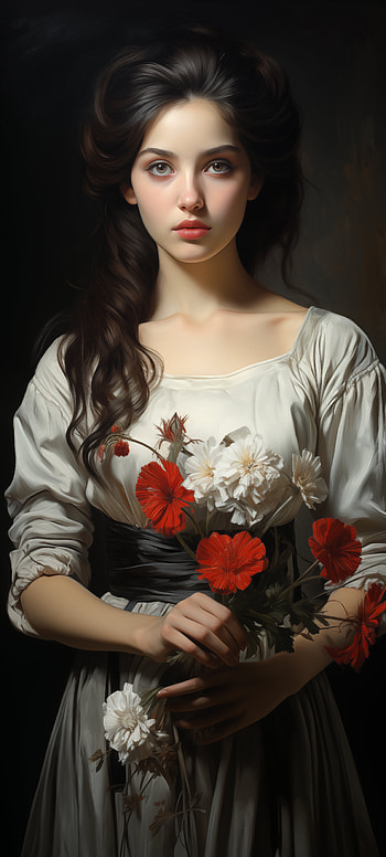 Elegant Model in White Dress with Red Flower, white dress, red flower, woman, model HD phone wallpaper