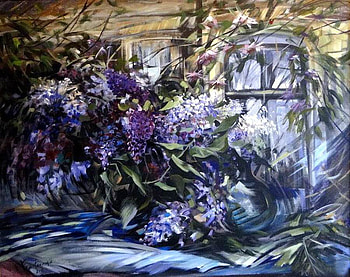 O.Frantsuzova. twilight, purple, o frantsuzova, painting, art, flower HD wallpaper