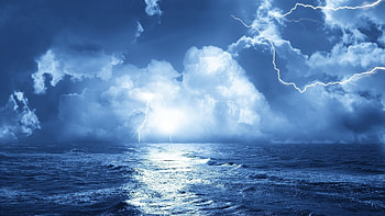 Landscape, Sea, Lightning HD wallpaper