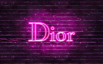 Dior purple logo, , purple brickwall, Dior logo, fashion brands, Dior neon logo, Dior HD wallpaper