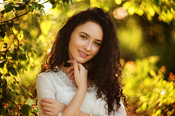 Smile, beautiful, woman, bokeh, outdoor HD wallpaper