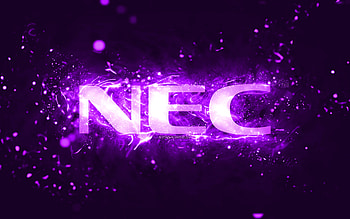 NEC violet logo, , violet neon lights, creative, violet abstract background, NEC logo, brands, NEC HD wallpaper