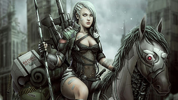 Fantasy Women Warrior Fallout 4 Horse Robot Woman Warrior White Hair Post Apocalyptic HD wallpaper