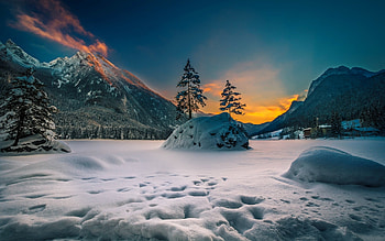 Lake Hintersee In Winter, winter, snow, nature, Lake Hintersee, sunset HD wallpaper