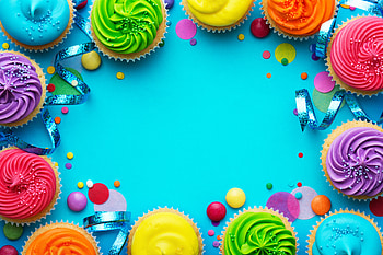 Happy Birtay!, blue, sweet, colorful, frame, food, cupcakes, rainbow, birtay, card HD wallpaper