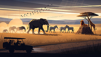 Savannah Dawn: Safari, Safari, Elephant, Zebra, Lion, Giraffe HD wallpaper