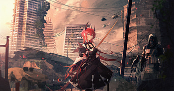 Surtr by krao, Surtr (Arknights), Arknights, girl, apocalyptic, black dress HD wallpaper