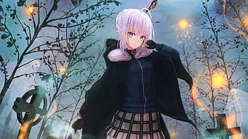 Light Purple Hair With Black Dress Sky Background Anime Girl HD wallpaper