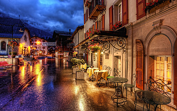 Cities, Evening, Switzerland, r, Street, Cafe, Café HD wallpaper