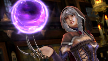 Viola, games, soul calibur, cute, sphere, red eyes, long hair, anime, ball, white hair, video games, hooded cloak, blades, female HD wallpaper