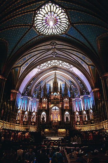 Explore the stunning gothic interior of Notre Dame Basilica in Montreal, showcasing architecture and religious art. HD phone wallpaper