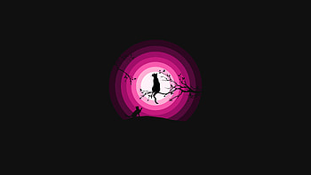 Cats Moon Pink Silhouette , cat, moon, silhouette, dark, black, artist, artwork, digital-art HD wallpaper