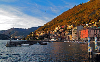 Cities, Water, Houses, Sky, Mountains, Sea, Italy, Wharf, Berth, Embankment, Quay, Lombardy, Como HD wallpaper