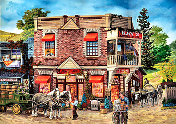 Kay's General Store F , wagon, horse, architecture, art, beautiful, cityscape, artwork, scenery, wide screen, painting, equine HD wallpaper
