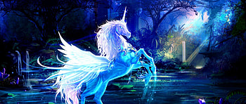 Magnificent Pegasus, night, fairy land, pegaus, lake, Fantasy, magic forest HD wallpaper
