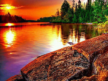 Beautiful view, glare, pine trees, light, beautiful view of river, sun, rocks, forest, sunrise HD wallpaper