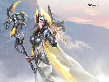 Goddess, fantasy, yellow, girl, dqhunter, dq hunter, warrior, armor HD wallpaper