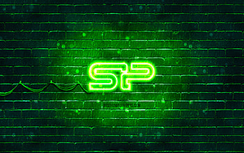 Silicon Power green logo, , green brickwall, Silicon Power logo, brands, Silicon Power neon logo, Silicon Power HD wallpaper