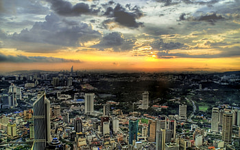 aerial panorama of malaysia r, aerial, city, r, panorama, sprawl, sunset HD wallpaper