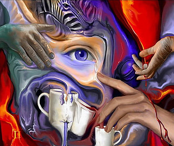 color flow, stripe, colorful, flow, tear, zebra, surreal, eye, hand HD wallpaper