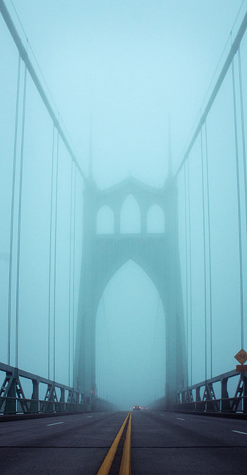 Cities, City, Lights, Fog, Movement, Traffic, Bridge, Headlights HD phone wallpaper