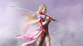 Fantasy Girl, Frumusete, Girl, Blonde, Fantasy, Sword HD wallpaper