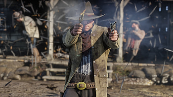 Red dead redemption 2, cowboy, gun fire HD wallpaper