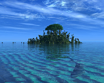Alone cherry on island, island, 3d HD wallpaper