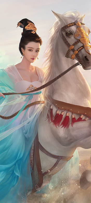 Asian Princess on Horse, horse, asian, fantasy, woman HD phone wallpaper