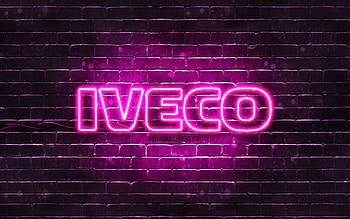 Iveco purple logo, , purple brickwall, Iveco logo, cars brands, Iveco neon logo, Iveco HD wallpaper