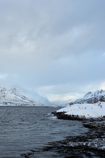 Landscape, Nature, Water, Mountains, Snow, Shore, Bank HD phone wallpaper