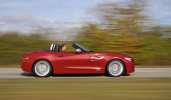 BMW, moving, car, scenic, driving, red HD wallpaper