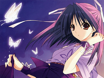 Anime, Butterflies, Girl, Kimono, Brunette HD wallpaper