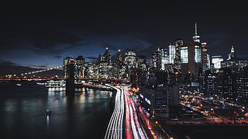 Manhattan skyline, Timelapse graphy, Night cityscape, Bridge HD wallpaper