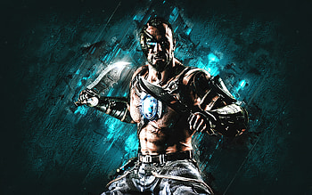 Kano, Mortal Kombat Mobile, Kano MK Mobile, Mortal Kombat, blue stone background, Mortal Kombat Mobile characters, grunge art, Kano Mortal Kombat HD wallpaper