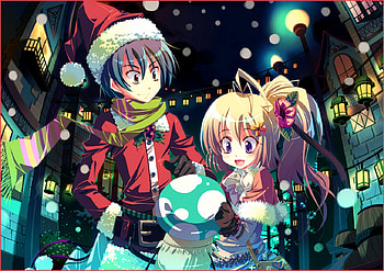 christmas anime, anime, red, girl, mushroom, guy HD wallpaper