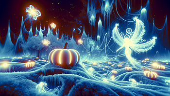 Enchanting Dreams: Ultra of a Magical Landscape, fantasy, glow, pumpkin, fairy, magical HD wallpaper