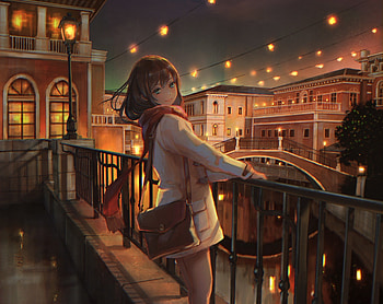 Fun at night, anime girl, original HD wallpaper