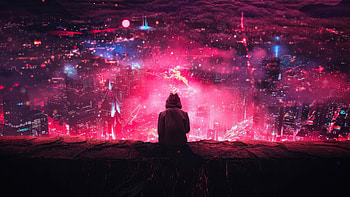Chillin And Watching The City, hoodie, alone, artist, artwork, digital-art HD wallpaper