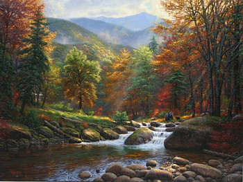 Mountain Music, bears, rays, river, black, morning, colours, peaceful, serene, mist, scenic, autumn, wilderness, cubs, mountains, flowing, woods, fall, quite, rocks, banks, stones, cabin, mother, nature, forest HD wallpaper