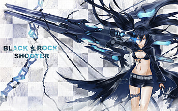 vocaloid, chain, sword, twintails, black rock shooter, scar, gun HD wallpaper