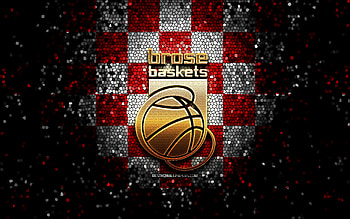 Brose Bamberg, glitter logo, BBL, red white checkered background, basketball, german basketball club, Brose Bamberg logo, mosaic art, Basketball Bundesliga HD wallpaper