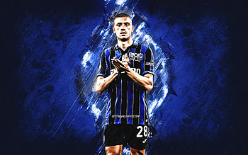 Merih Demiral, Atalanta, Turkish football player, portrait, blue stone background, Serie A, Italy, football HD wallpaper