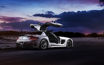 Nature, Tuning, Night, Cars, Mercedes Sls, Black Series, Renntech HD wallpaper
