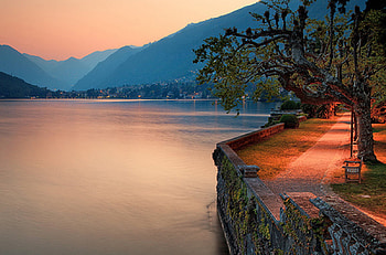 Mountain Lake, blue, path, mountains, lake, tree HD wallpaper
