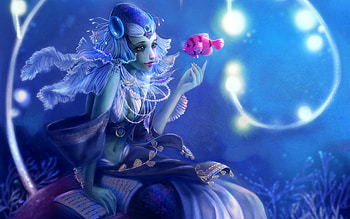Mermaid, pink, yangtian li, pesti, fish, girl, siren, blue, fantasy, luminos HD wallpaper